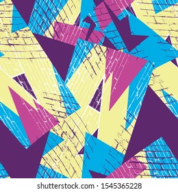 Seamless abstract pattern with curved elements, grunge spots.