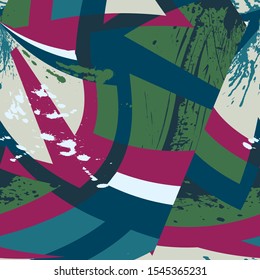 Seamless abstract pattern with curved elements, grunge spots.