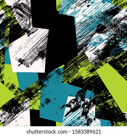 Seamless abstract seamless pattern with curved geometry elements, grunge spots.