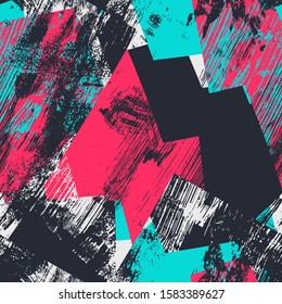 Seamless abstract seamless pattern with curved geometry elements, grunge spots.