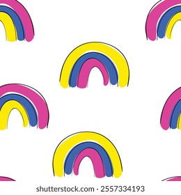 Seamless abstract pattern with cute rainbow and stars hand drawn vector illustration print design 
