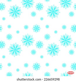 seamless abstract pattern with cyan white snowflake isolated on white background vector