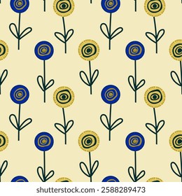 Seamless abstract pattern with dandelions on a peach background