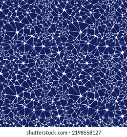 Seamless abstract pattern of dark blue space. Craquelure texture spiderwebbed with cracks. Vector hand drawn illustration.