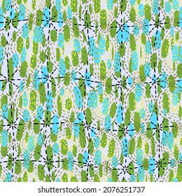 Seamless abstract pattern with dashed lines and brush strokes. Overlay textures. Stylish minimal ornament. Contemporary geometric background for textile, fabric, surface design.