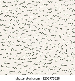 Seamless abstract pattern of dashes, worms, tick handwriting, freehand drawing. Colorful hand drawn vector stock illustration.