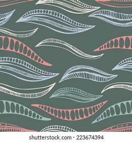 Seamless abstract pattern with decorated waves. Vector illustration