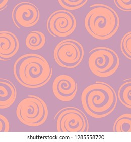 Seamless abstract pattern. Decorative seamless pattern with hand drawn shapes. Hand painted grunge doodles in soft colours. Endless ornament with spiral shapes, convoluted figures, snail shell shapes