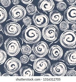Seamless abstract pattern. Decorative seamless pattern with hand drawn shapes. Hand painted grunge doodles in soft colours. Endless ornament with spiral shapes, convoluted figures, snail shell shapes