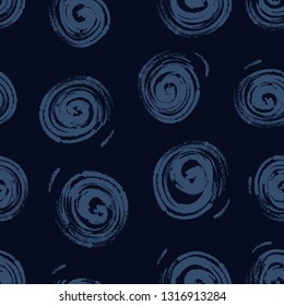 Seamless abstract pattern. Decorative seamless pattern with hand drawn shapes. Hand painted grunge doodles in cold colours. Endless ornament with spiral shapes, convoluted figures, snail shell shapes