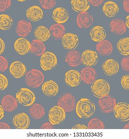 Seamless abstract pattern. Decorative seamless pattern with hand drawn shapes. Hand painted grunge doodles in soft colours. Endless ornament with spiral shapes, convoluted figures, snail shell shapes