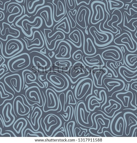 Seamless abstract pattern. Decorative seamless pattern with hand drawn shapes. Hand painted grunge doodles in cold colours. Endless ornament with spiral shapes, convoluted figures, snail shell shapes