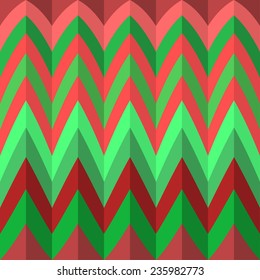 Seamless abstract pattern of deformed red and green stripes and zigzags to the new year and Christmas