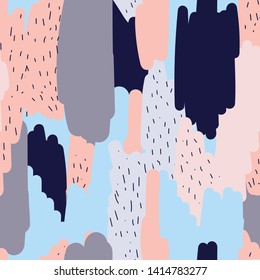 Seamless abstract pattern for delicate design. Marble, plants, spots and brush strokes. Vector illustration bucket. Sumer, spring 