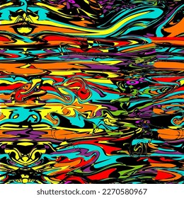 Seamless Abstract Pattern, Different colors of artist's acrylic paints mixed, Fractal Abstract Pattern Wallpaper Art Background Fantasy.