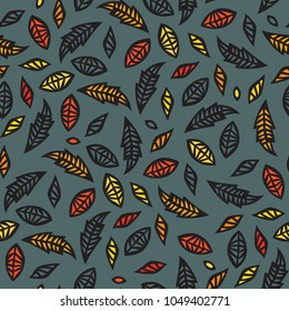 Seamless abstract pattern with different leaves.  Modern design for fabric and paper, web page background, surface textures.