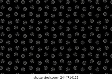 Seamless abstract pattern. Dollar . Fantasy ornament. Light gray dollar in a black circle on a black background. Flyer design, advertising background, fabric, clothing.