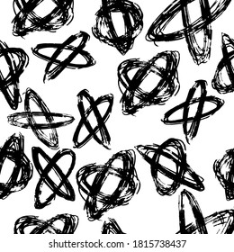 Seamless abstract pattern with doodle circles and rings in sketch style. Vector illustration
