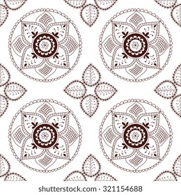 Seamless abstract pattern with doodle flower and leaf. Can be used for wallpaper, pattern fills, web background, textile. Henna style. 