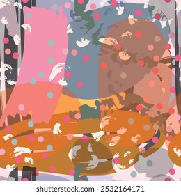 Seamless abstract pattern with dots, spots, lines. Modern pattern.