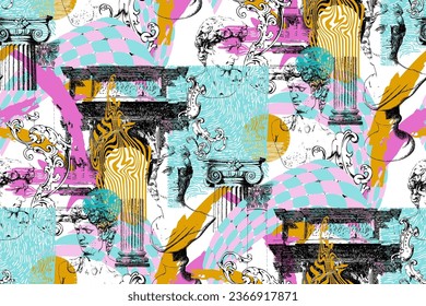 Seamless abstract pattern. Drawings and geometric shapes. Abstract. Elements of classical architecture