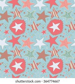 Seamless abstract pattern with drawn stars. Starry decorative background. Doodle cute texture