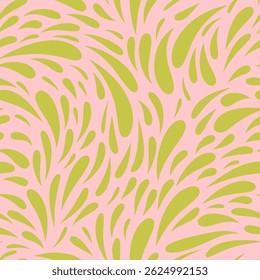 Seamless abstract pattern. Drops flow vector fabric design. Fresh spring summer green and pink. 