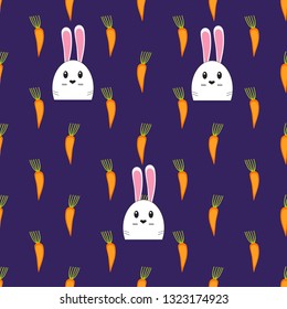Seamless abstract pattern Easter rabbits on blue background. Decorative holiday wallpaper, good for printing. Cute Vector illustration