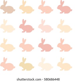 Seamless abstract pattern with Easter rabbits of different creme colors. White background. Decorative holiday wallpaper, good for printing. Cute Vector illustration. Flat design