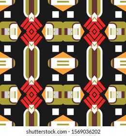 Seamless abstract pattern with ethnic motifs. Dark background. Vector illustration