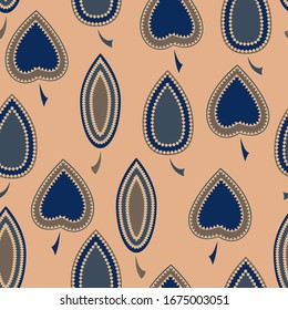 Seamless abstract pattern in ethnic style. Floral print for textile and paper in beige and blue colors. Vector illustration.