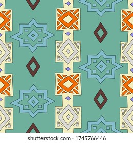 Seamless abstract pattern in ethnic style. Geometric print for textiles and paper in bright colors. Vector illustration.
