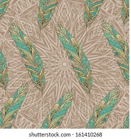 Seamless abstract pattern with feathers. Vector illustration