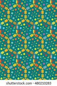 Seamless abstract pattern featuring bright Christmas tree ornaments on a vibrant green background. Perfect for holiday wrapping paper, festive designs, seasonal decor, and digital projects.