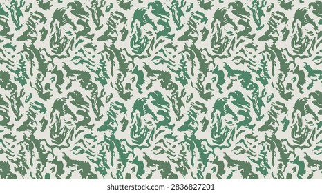 A seamless abstract pattern featuring a dynamic interplay of green and white, creating a textured surface with organic, flowing, and somewhat chaotic shapes.