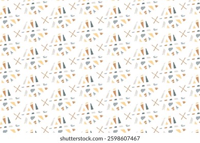 A seamless abstract pattern featuring geometric triangles, lines, and brush strokes in soft pastel colors. Ideal for modern backgrounds, textiles, and wallpapers.