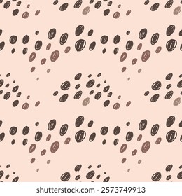 Seamless abstract pattern featuring hand-drawn circles in various earthy tones against a soft beige background, perfect for textile design, stationery, or decorative graphic needs