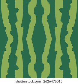 Padrão abstrato sem emenda com listras verdes irregulares inspiradas pela textura da pele de melancia. Ótimo para impressões de verão, têxteis, fundos, papéis de parede digitais, embalagens e projetos para crianças.