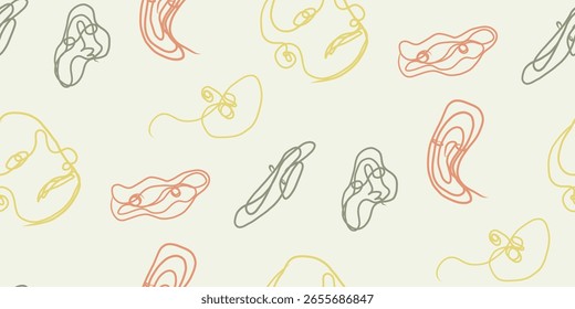 A seamless abstract pattern featuring a minimalistic human face. Artistic and modern, suitable for fashion, textiles, and prints.