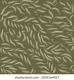 Seamless abstract pattern featuring organic, flowing shapes in soft, neutral tones on a muted green background. Perfect for textile design, wallpapers, and home decor projects.