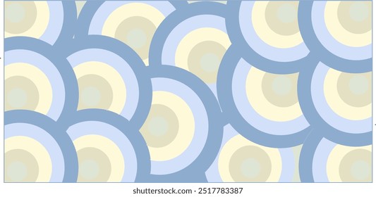 A seamless abstract pattern featuring overlapping concentric circles in muted pastel tones, primarily blue, beige, and cream. The design is simple and geometric.