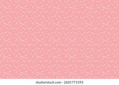 A seamless abstract pattern featuring scattered lines, wavy shapes, dots, and small geometric elements. The design offers a playful and dynamic aesthetic with balanced randomness.