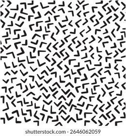 Padrão abstrato sem emenda com ângulo disperso e formas de canto. Design minimalista desenhado à mão com uma vibração Memphis retro, perfeito para têxteis, embalagens e cartões