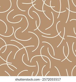 A seamless abstract pattern featuring white curved lines on a soft beige background.