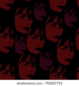 Seamless abstract pattern with female faces.