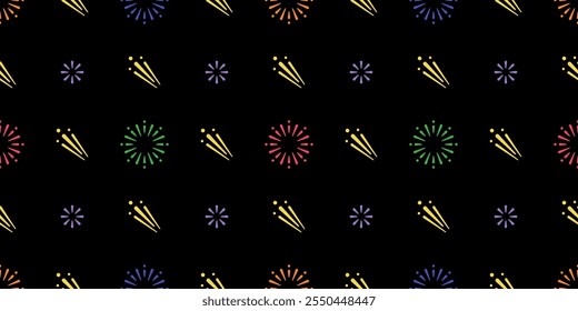 Patrón abstracto sin fisuras con fuegos artificiales. Fondo del festival de celebración.