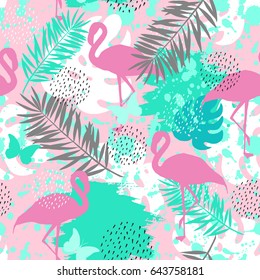 Patrón abstracto sin inconvenientes con flamingo. Ilustración del vector