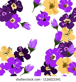 Seamless abstract pattern with floral elements. Image of exotic tropical flowers on a white background. Imitation of the painting by watercolor. Summer motives. Vector illustration