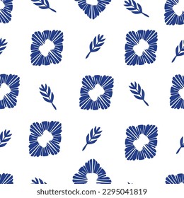 Seamless abstract pattern of floral elements. Decorative modern botanical elements. Vector print.