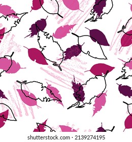 Seamless abstract pattern. Seamless floral pattern in leaves of ash, birch. Vector illustration. Cute colorful background.
